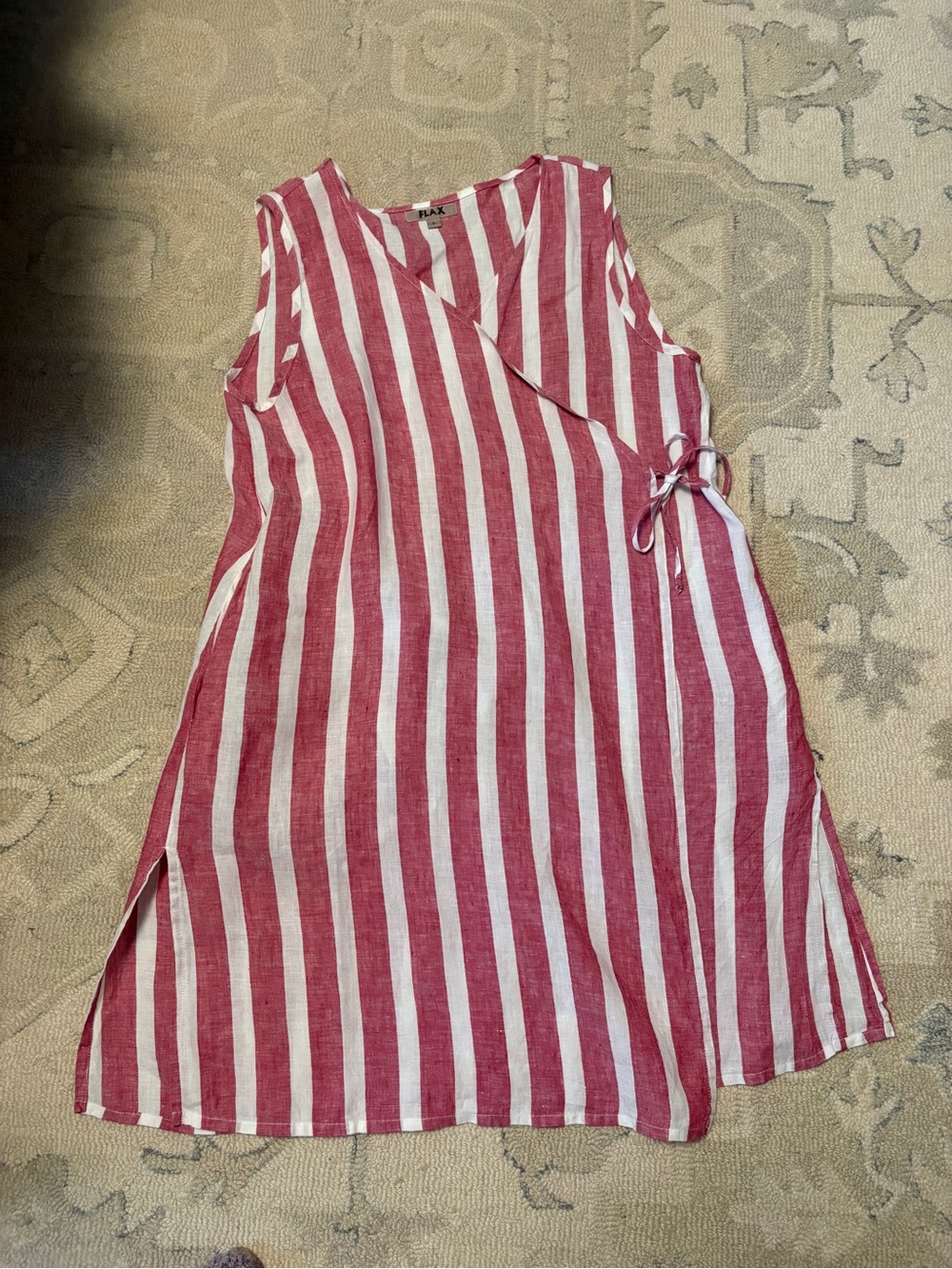 Flax Red and White Vertical Stripe Wrap dress